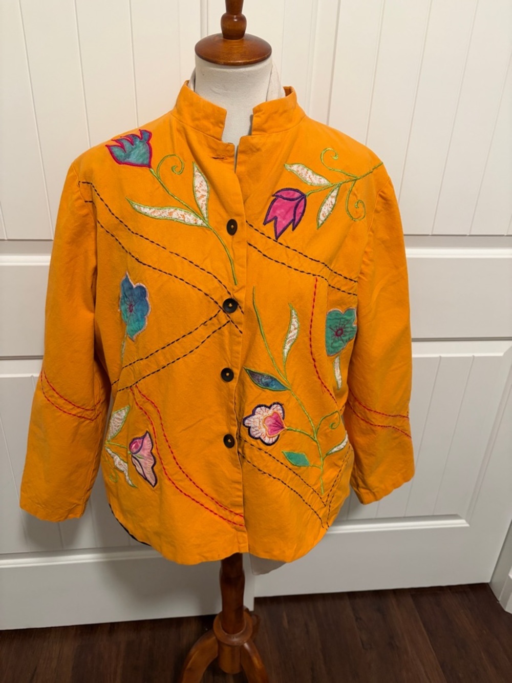 Julia Kent Orange Embroidered Button-Front Jacket